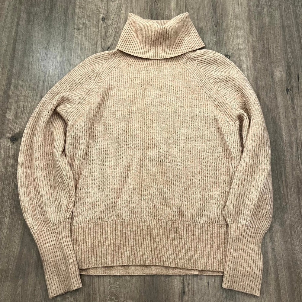 Quince Sweater Turtleneck Ribbed Merino Wool Alpaca Beige Tan Womens Large